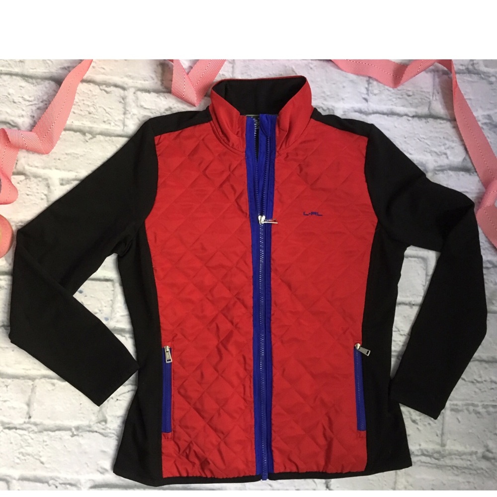 L-RL Ralph Lauren Active Red Quilted Black Stretch